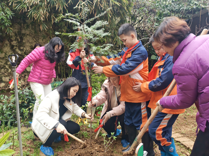 桂林市中医医院携手翠竹小学开展“杏林青竹”文化品牌植树节活动